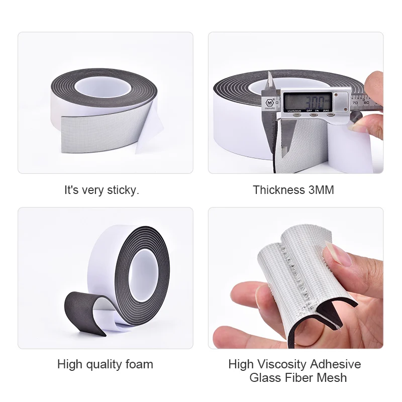เทปซีลไฟเบอร์กลาส EVA 3มม. สำหรับปิดผนึกประตูและหน้าต่างกาวซุปเปอร์กันเสียงทนแรงดึงมีกาวในตัว