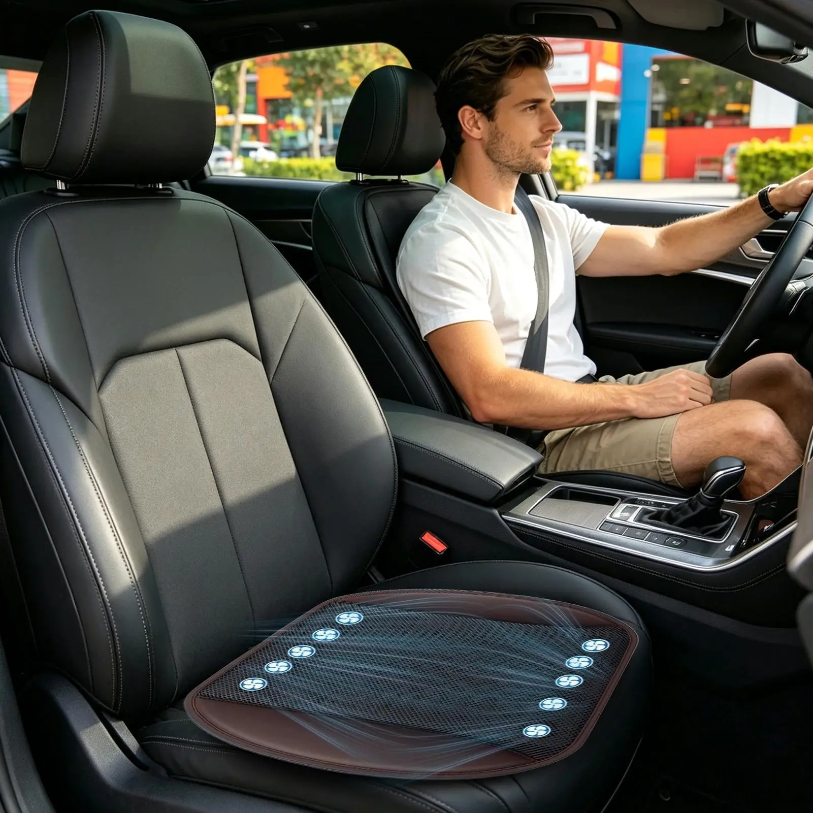 Car Seat Cushion Air-Circulation Breathable Summer Mat Summer Fan Blowing Car Seat Pad For Road Trips Commuting Family Outings