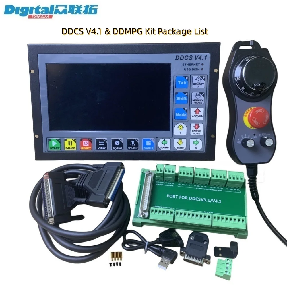 Digital Dream DDCS V4.1 CNC Controller Kit 3/4 Axis With Emergency Stop Electronic MPG Handwheel For Metal Milling Machine