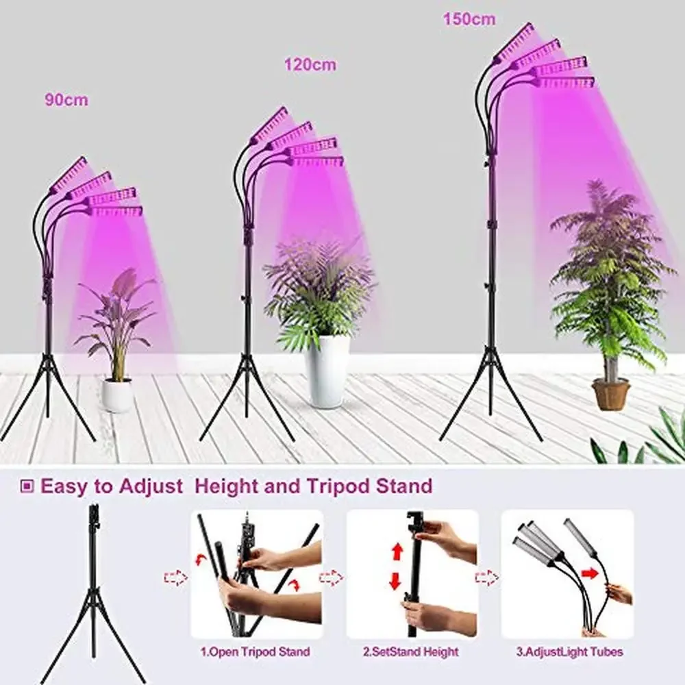 Indoor Plant Grow Light 420LED 300W Full Spectrum Tripod Stand Aluminum Square Control 4/8/12H