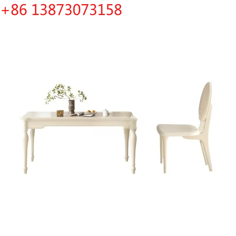 

Solid Wood Long Table Light Luxury Rectangular Dining Tables and Chairs Combination