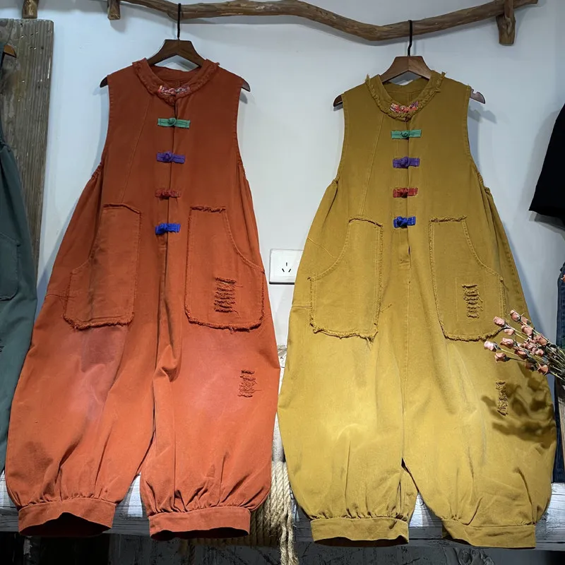 Spring and Autumn New Women's Jumpsuit Loose Retro Vest Jumpsuit