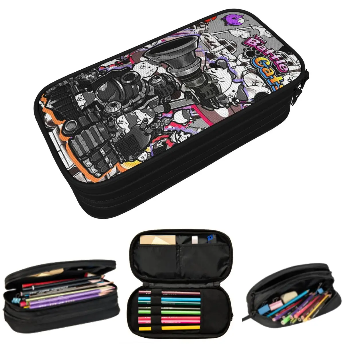 Battle Cats - مقلمة محرك الحصار، أكياس تخزين كبيرة، صندوق أقلام، حقيبة أقلام رصاص للبنين والبنات والطلاب والقرطاسية المدرسية