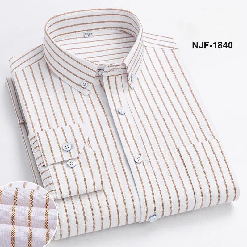 100% pure cotton men\'s long sleeved shirt, middle-aged and young business casual pure cotton Oxford spun large shirt