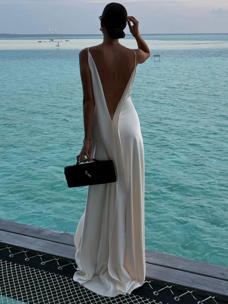Tief Ausgeschnittenes Seitlich Geschlitztes Langes Kleid Damen Sexy Ärmelloses Rückenfreies Plissiertes Party-Abendkleid Charmantes Damenkleid Vestidos Longo – Detail 18