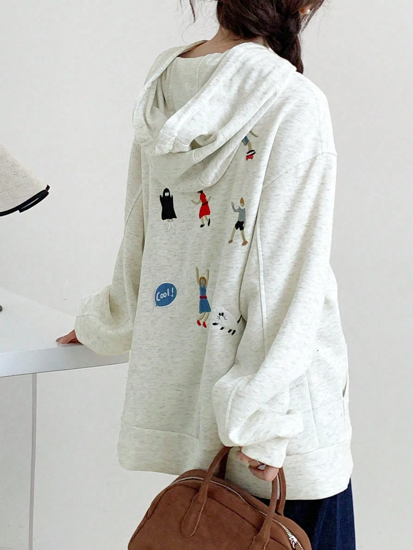 Korean Chic Cartoon Character Embroider Feluse Autum Trendy Brand Design Couple Loose Lazy Style Jacket