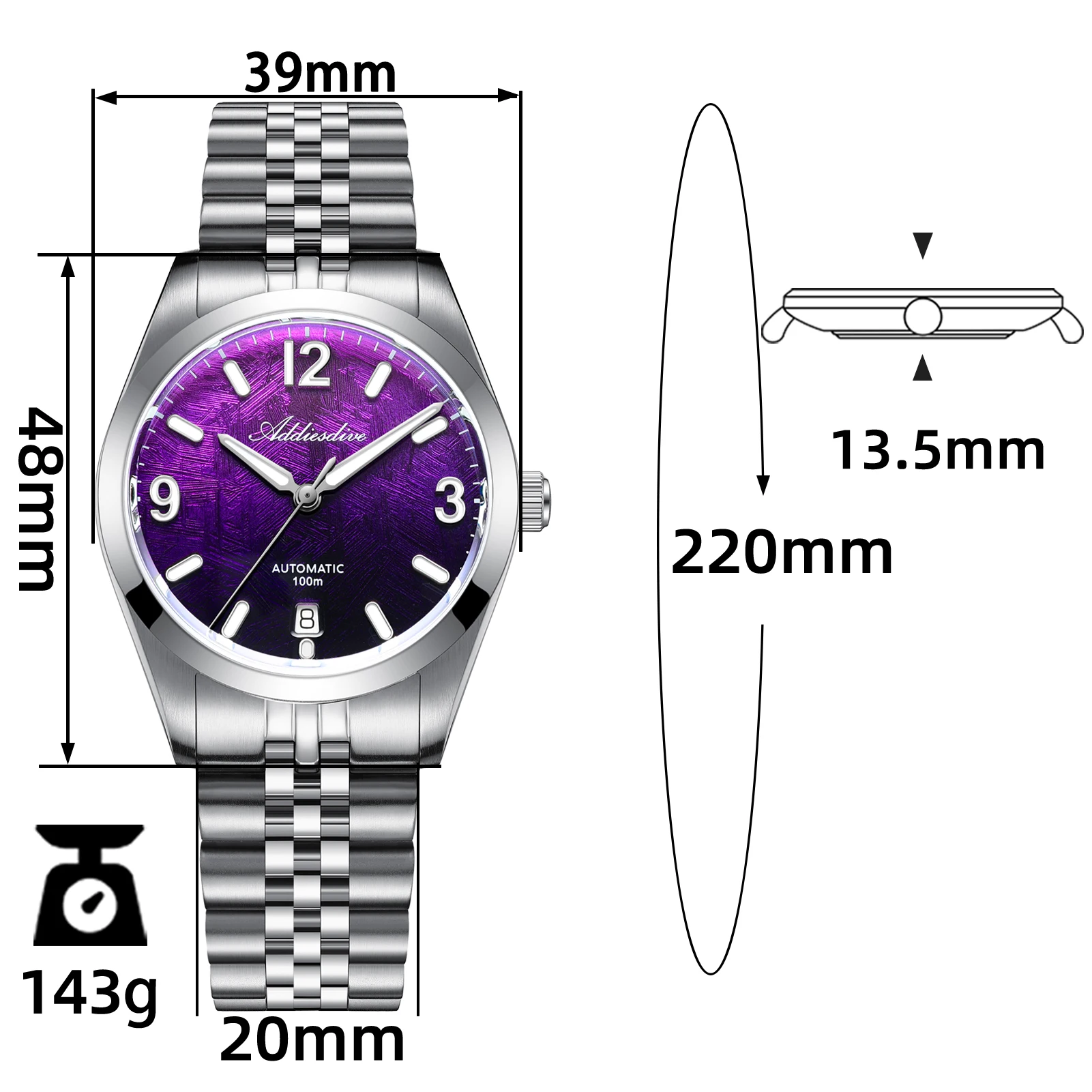 Stainless Bracelet Diver - ADDIESDIVE Topmerk AD2547 Automatische Mechanische Horloges