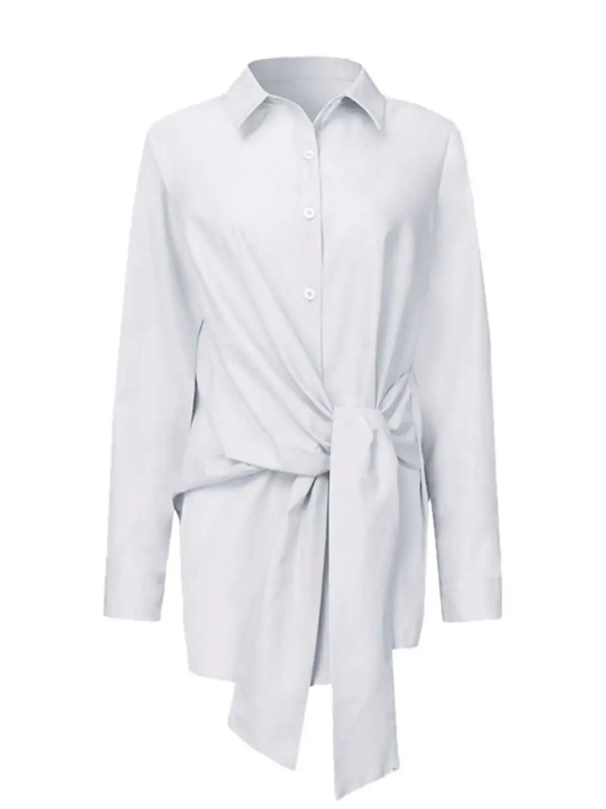 Loose Women's Long Sve irt Street Sle Polyester Material Regular Sve Flip Collar Pure Color Chinese Production