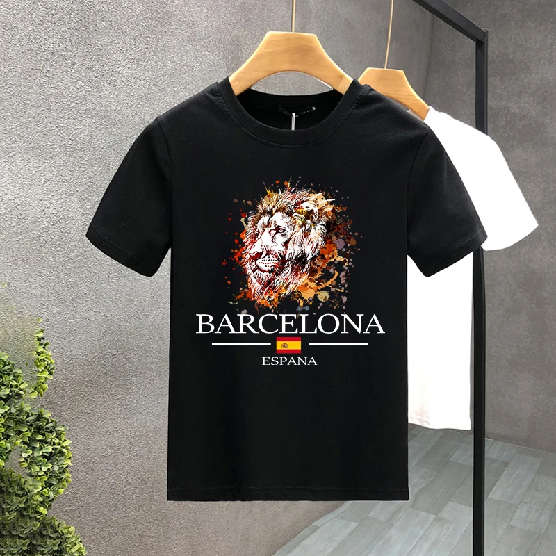 Barcelona T-Shirt für Männer Espana Flagge Luxusmarke Souvenir Geschenk Kurzarm Hip Hop Tops 100% Baumwolle T-Shirts Tier muster