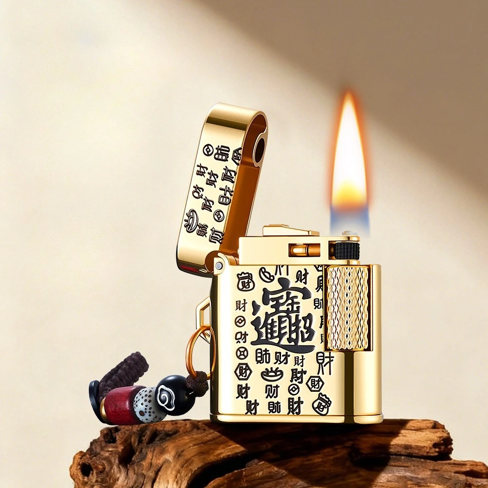 

Small Square Retro Lighter Fuel Open Flame Side Sliding Grinding Wheel Metal Lighter Cigarette Accessories Men's Gift