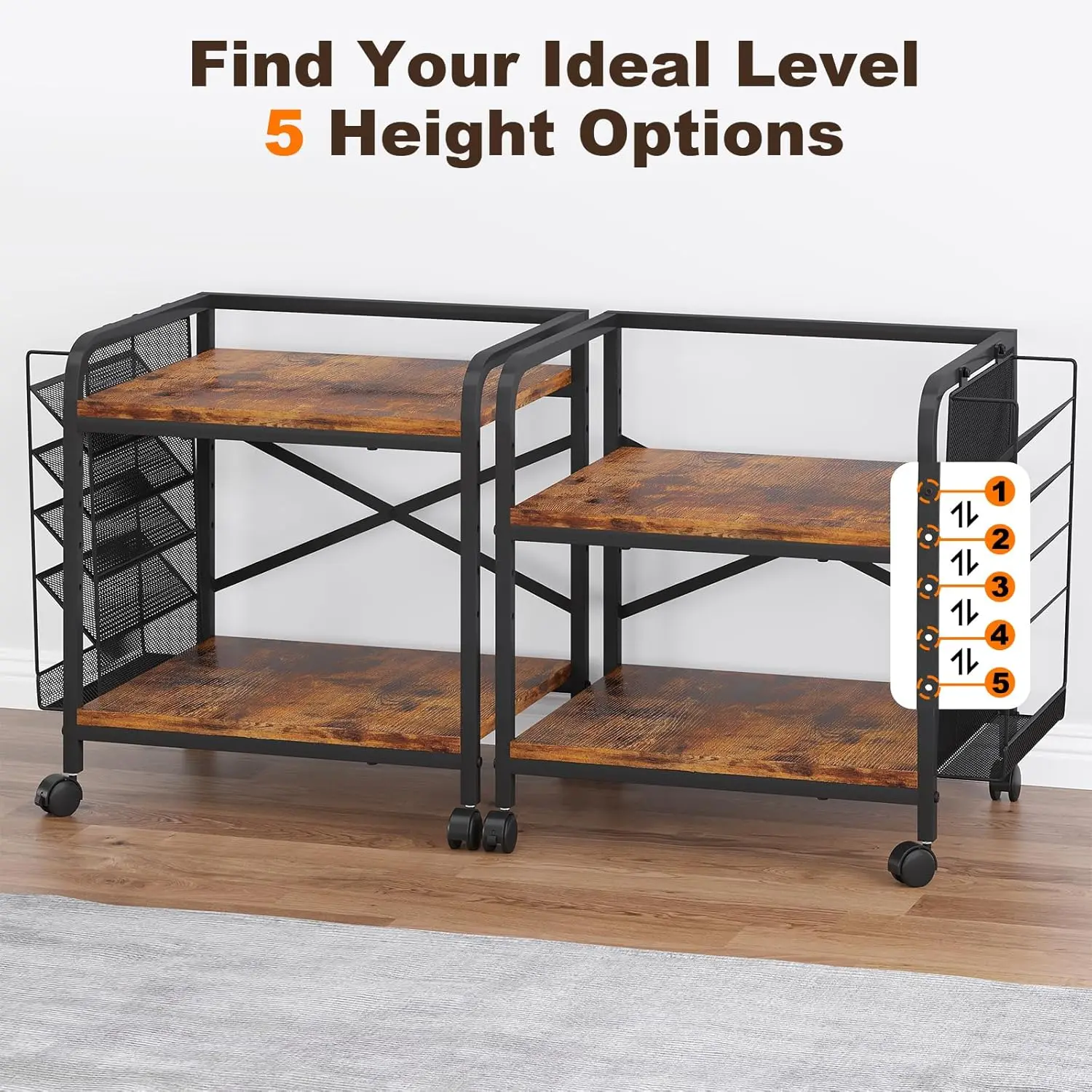 Grand support d'imprimante 24 "x 20" avec organisateur de porte-fichiers suspendu, étagère à hauteur réglable avec roulettes, sous la Table de bureau · Offre spéciale