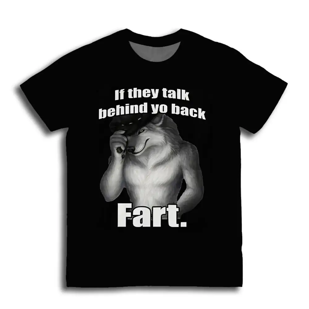 

If They Talk Behind You Back Fart Wolf Literally Me Funny Meme Emo Harajuku Style Men's Retro Fun Crew Neck Short Sleeve T-Shirt