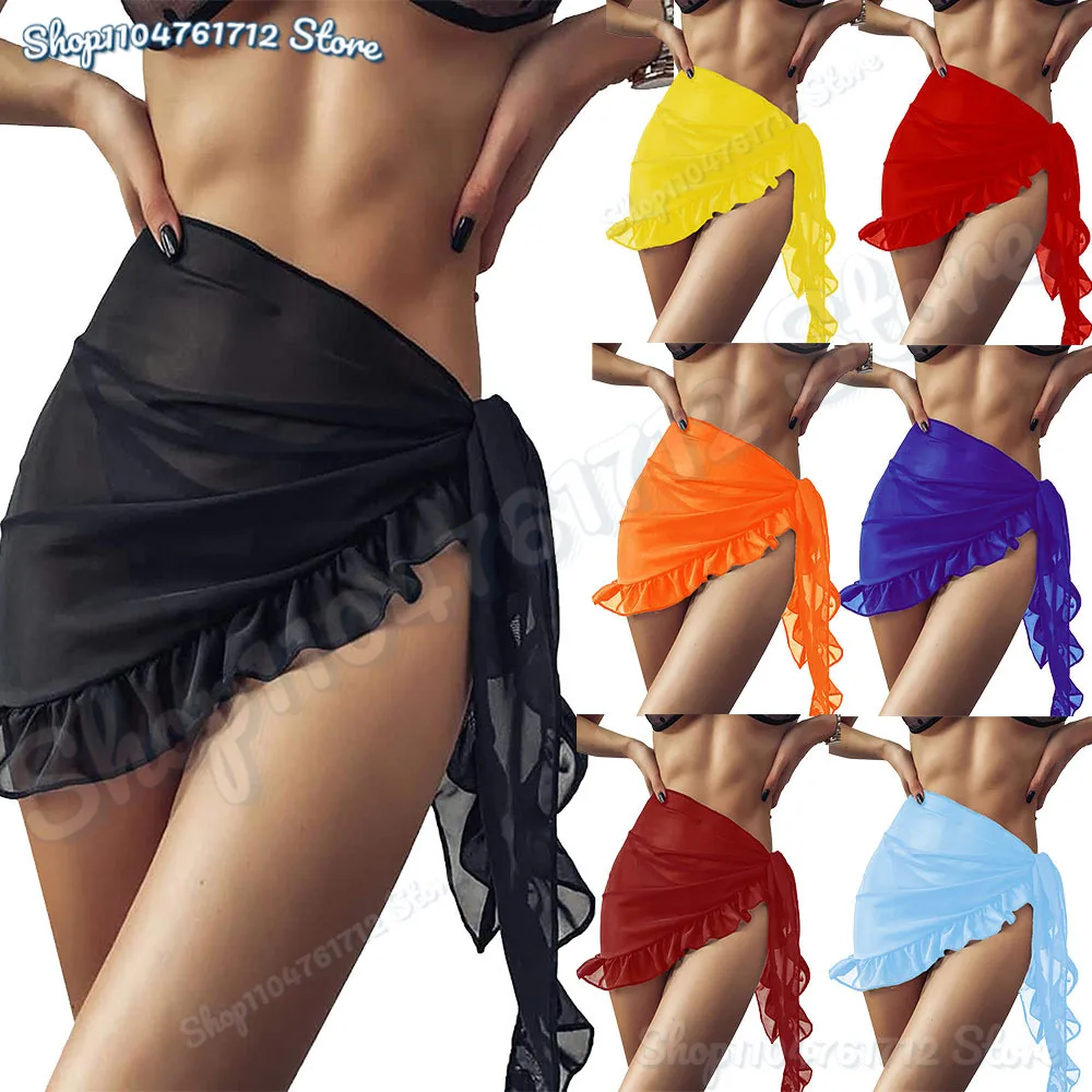 

6 Colors Ruffle Bikini Cover Ups Short Skirt for Women 2024 Summer Sun Protection Sarong Bikini Beach Dress Brazilian Sarong