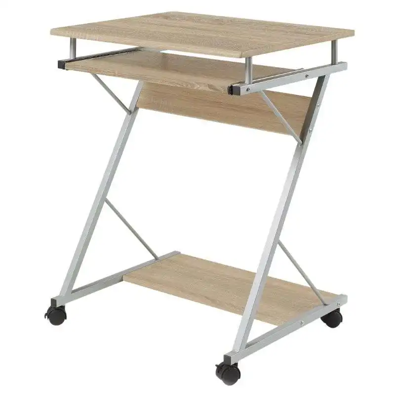 Modern style office desk Volta table in Cambrian oak and gray with removable tray wheels 60 cm