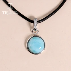 Natural Larimar Round 12.0mm gemstone Women's Pendnat Necklace 925 silver fashion fine jewelry for daily wear