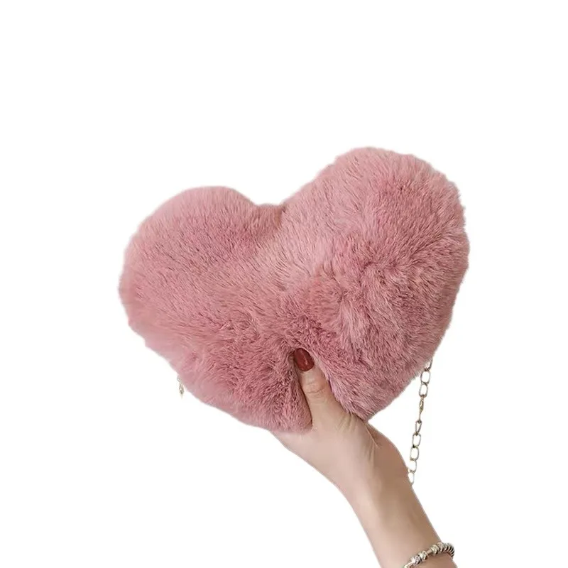 Sac à bandoulière en fourrure Love pour femme, sac à main en peluche pour femme, sac à main portable pour fille, tendance de la mode, nouveau, 2024