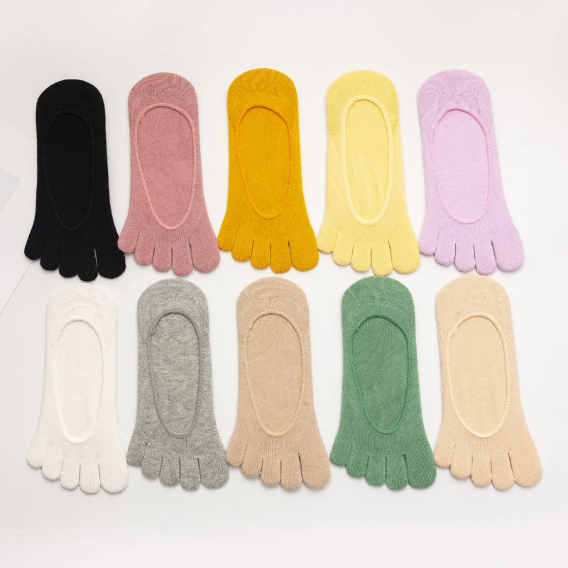 High-quality Women Cotton Five-Finger Socks Summer Thin Funny Toe Invisible Sock Silicone Non-slip socks Breathable Wholesale