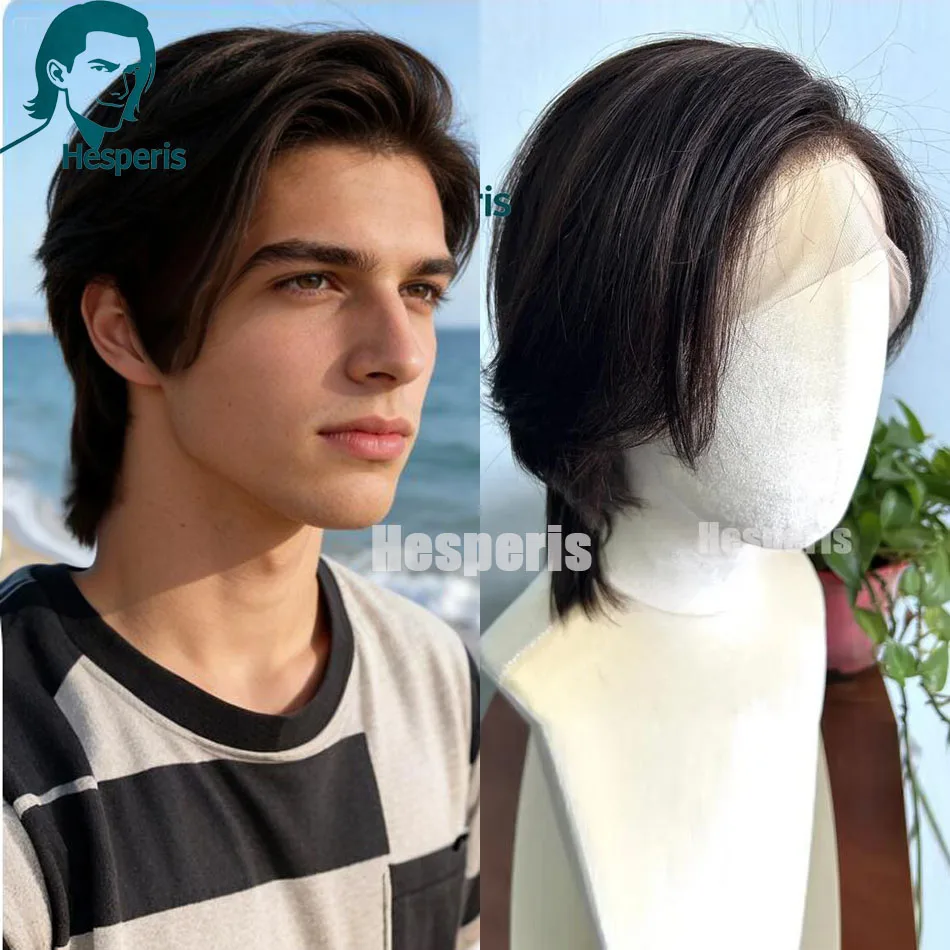

Мужской парик Hesperis Pre-Styled, коричневый, из натуральных волос Remy, с прозрачной кружевной основой, для замещения волос у мужчин