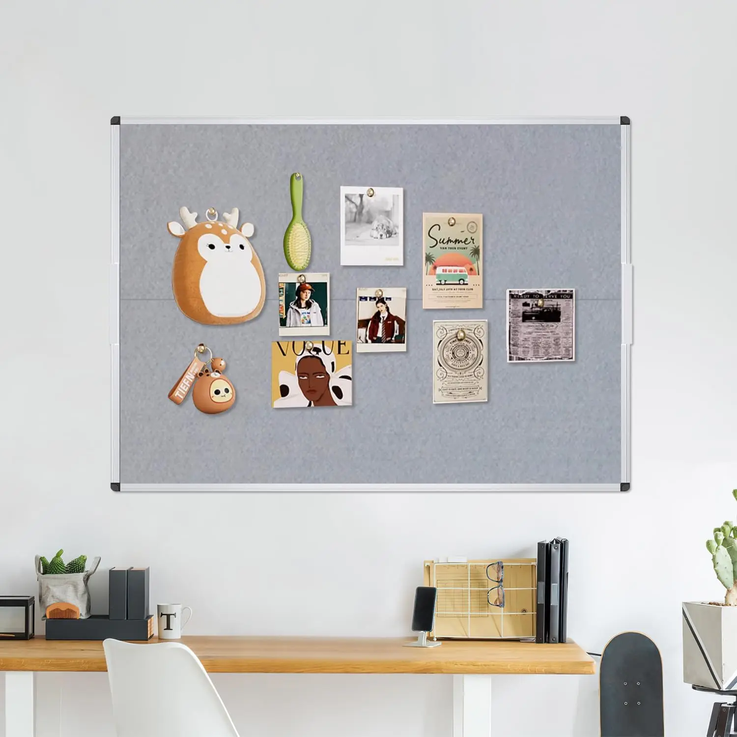 

Large Fabric Bulletin Board/Foldable Notice Board Felt Gray, 60 X 48 Inches, Silver Aluminium Frame