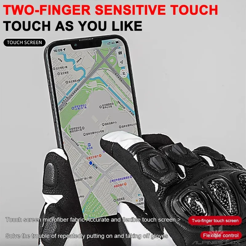 

Men Winter Riding Leather Gloves Windproof, Waterproof, Warm with Carbon Fiber Touchscreen for Motocross Motorcycle Moto Guantes