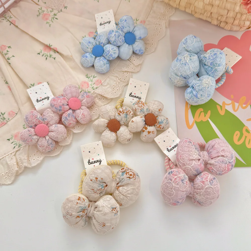 

Детская повязка для волос с вышитыми цветами, милые милые резинки для девочек, высокоэластичная универсальная повязка на голову, детские аксессуары для укладки волос