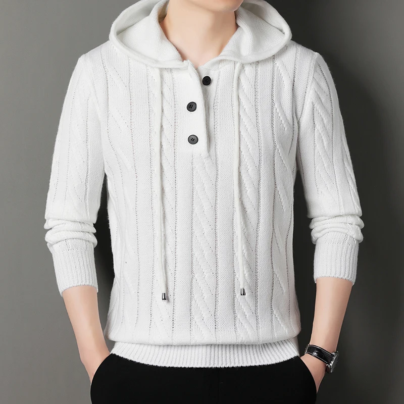 Autumn Winter Fleece Knit Hoodies Men Think Hooded Hoodie Male Solid Warm Sports Knitted Sweatshirts Loose Hooded Pullovers Man