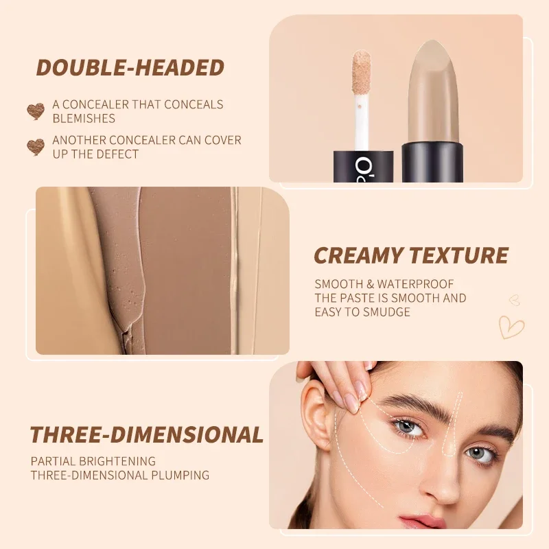 Marcador de contorno facial de ponta dupla, à prova d'água, fosco, controle de óleo, corretivo, lápis, tom de pele, maquiagem