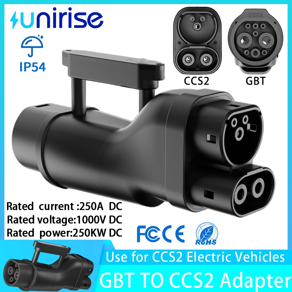 Unirise GBT to CCS2 EV Adapter 1000V 250kW DC Fast Charging Station GB/T to CCS Combo 2 For Electric Car CCS 2 Charger Connector