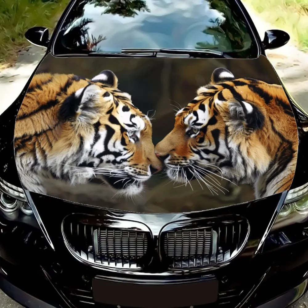 Striking Tiger Themed Car Decals - Easy Application and Removal