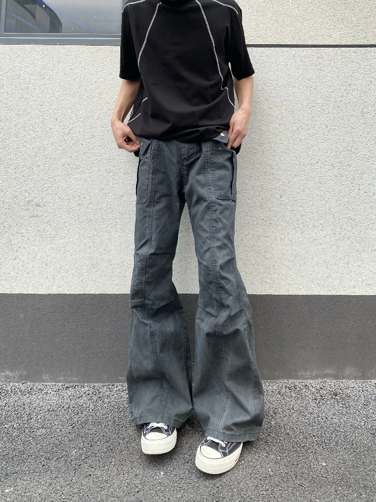 

American Retro Flared Workwear Pants Straight Leg Wrinkle Denim Casual Trousers for Men And Women Youthful Energy Sle