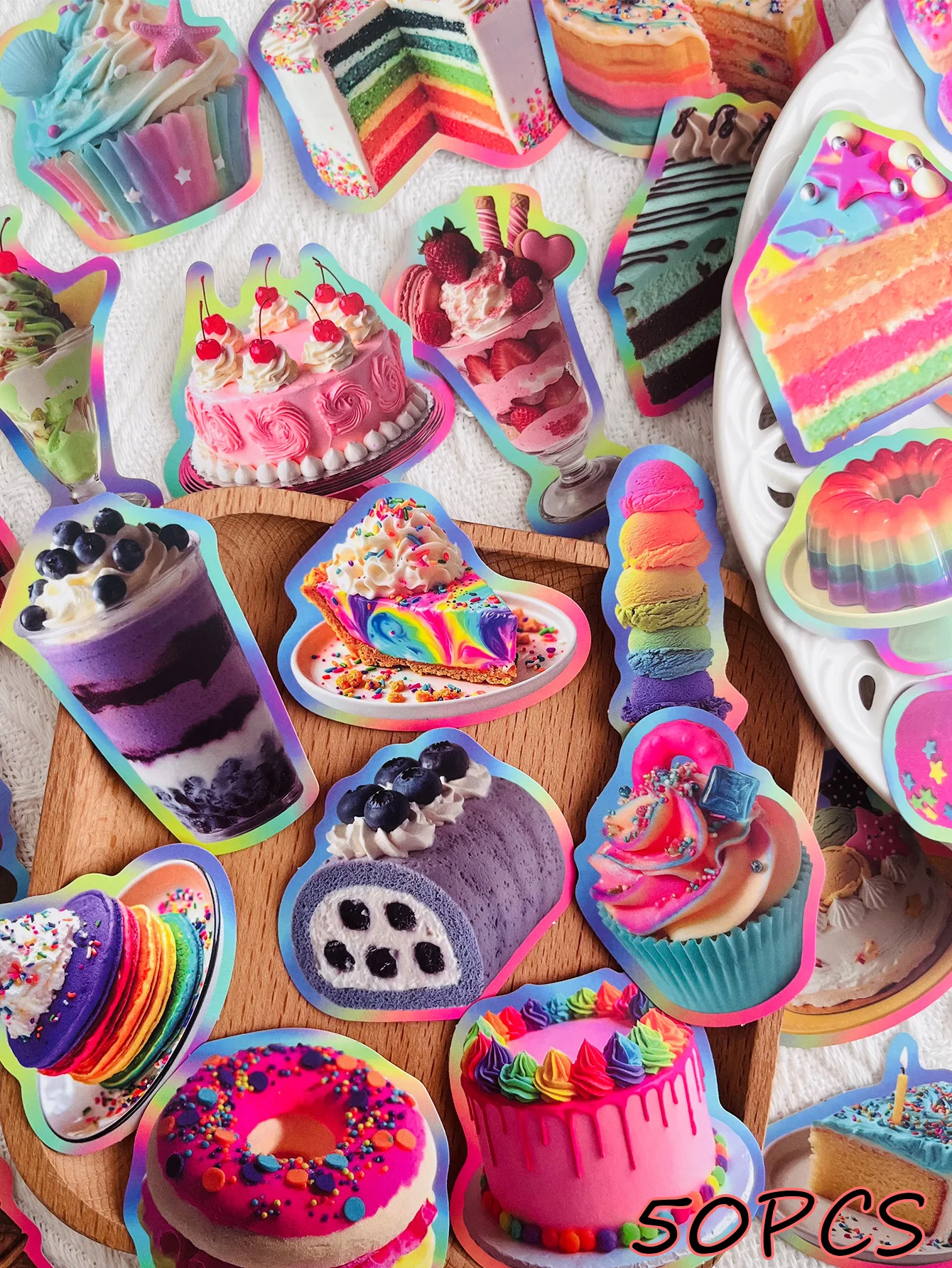 50Pcs Sweet Rainbow Pastry Stickers Gift Decoration Scrapbook Laptop Luggage Guitar Water Cup Phone Case DIY Decal
