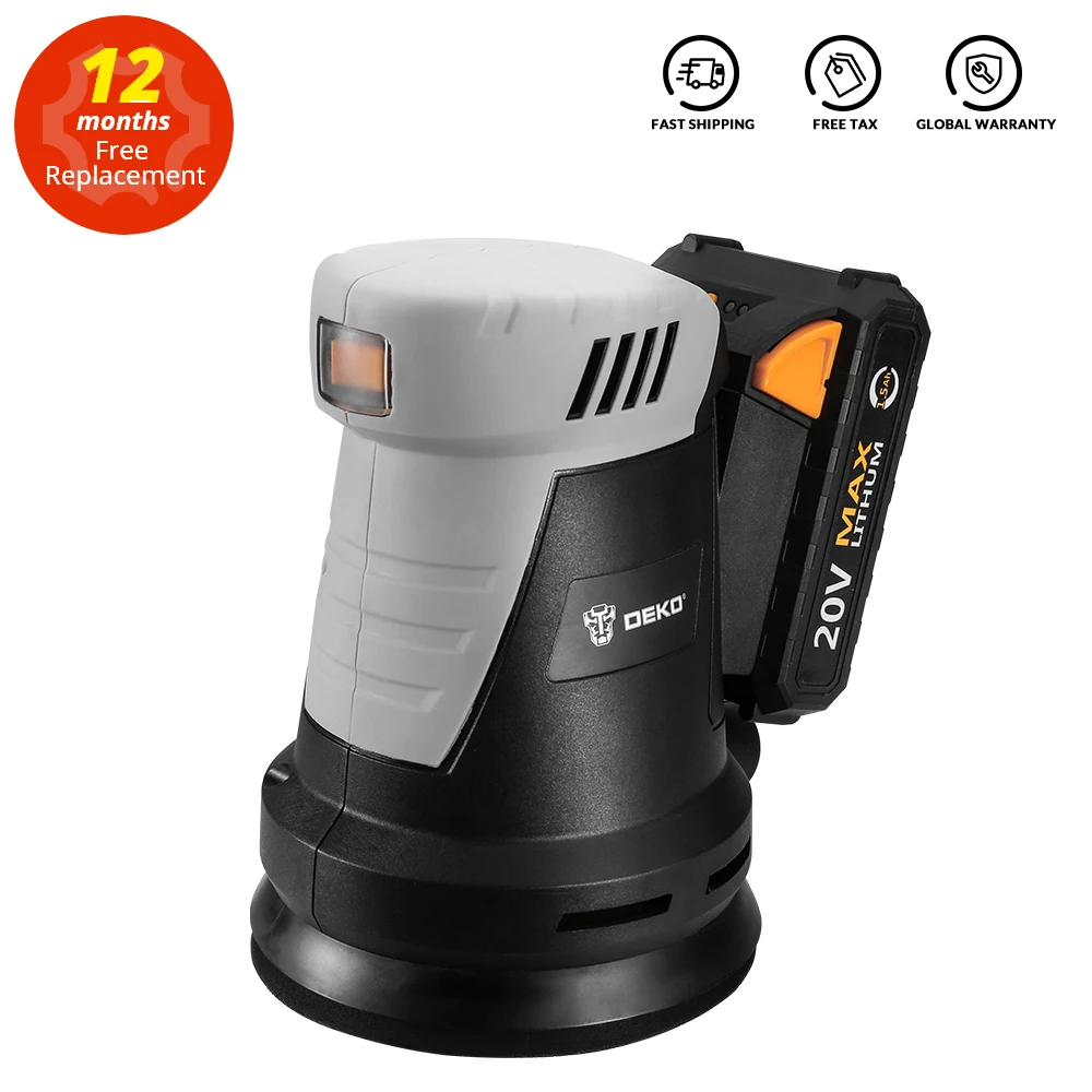 DEKO 20V Cordless Random Orbit Sander with sandpaper Lithium-Ion Battery 10,000/min Power Tools