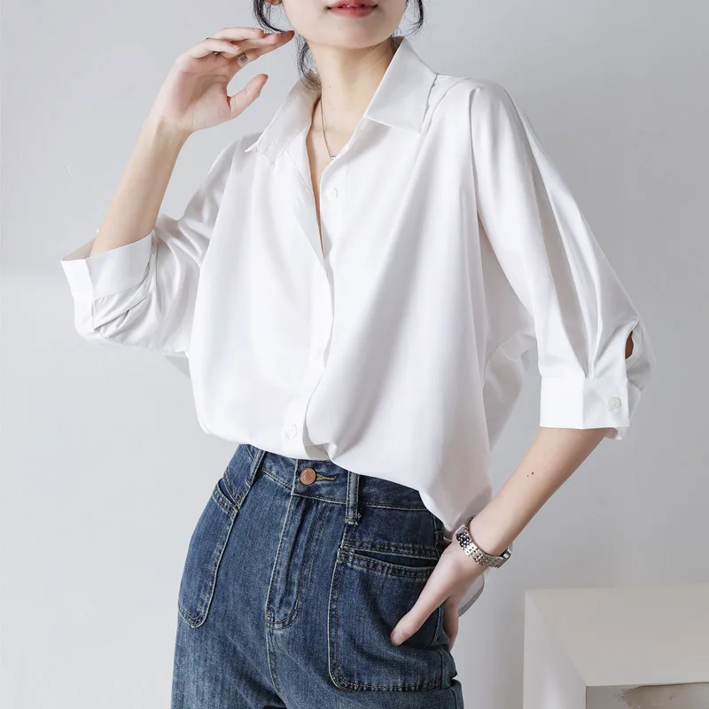 

Summer White Lantern Half Sleeve Women's Blouses 2025 New Short Sleeve Elagant Korean Office Lady Casual Loose Shirts Female