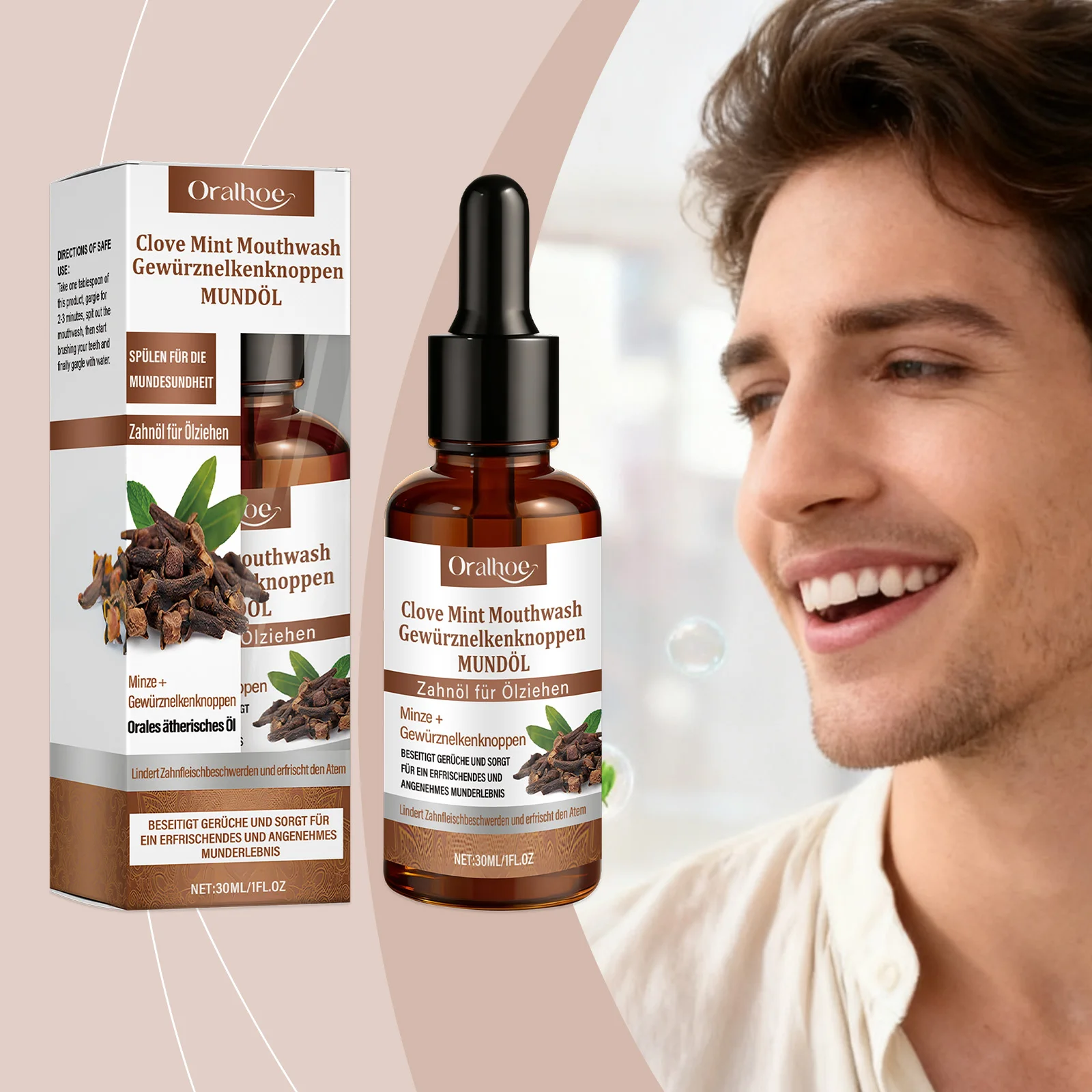 Oralhoe Clove Mint Herbal Mouthwash Daily Teeth Cleaner Breath Freshener Refreshing Oral Care Hygiene Solution