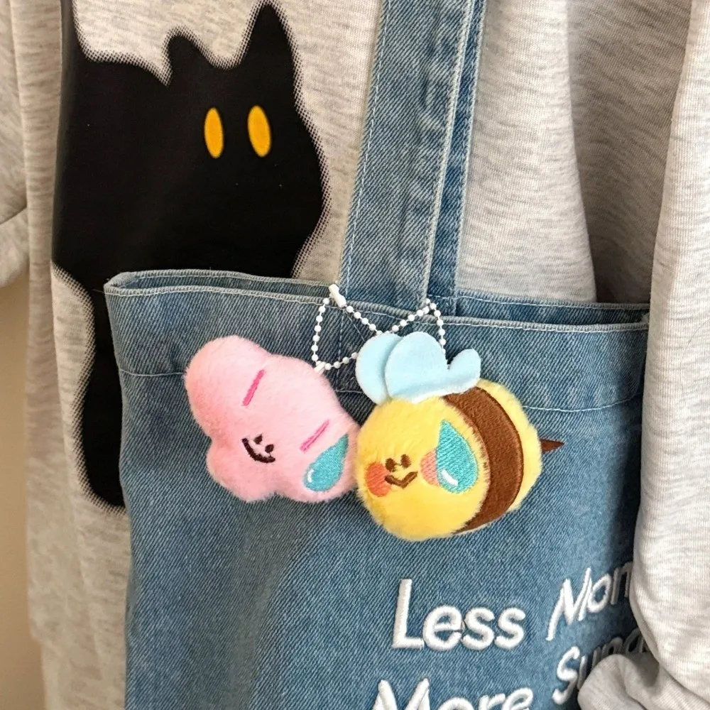 2pcs New Cartoon Animals Plush Doll Keychain Shark Bitter Melon Shell Cow Bee Backpack Charm Cute Bag Pendants for Women Girls view 5