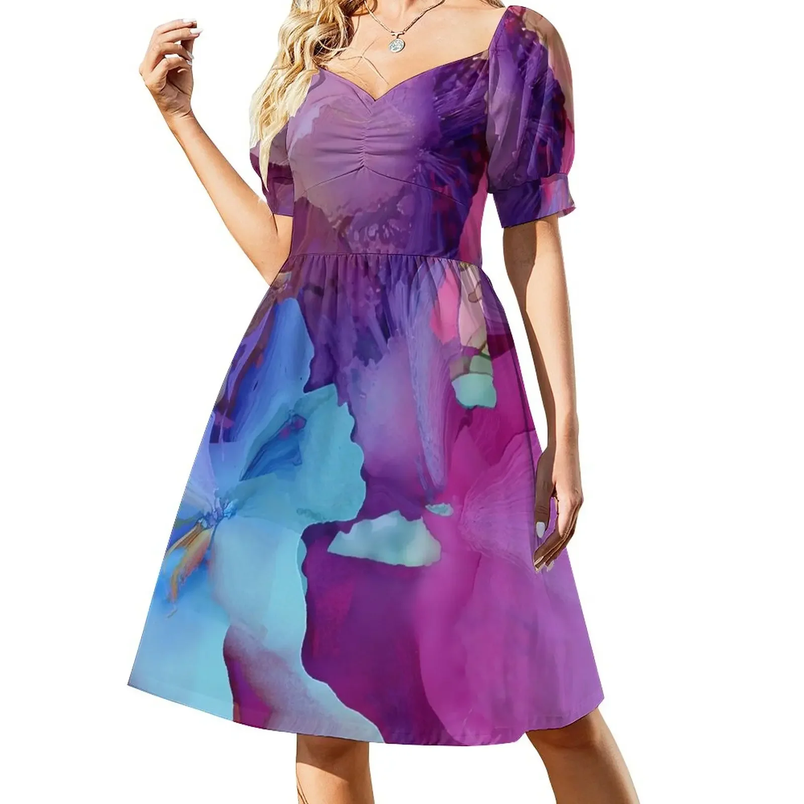 

Alcohol Ink Flower Short-Sleeved Dress elegant women's dresses for wedding woman dress sensual sexy dress for women