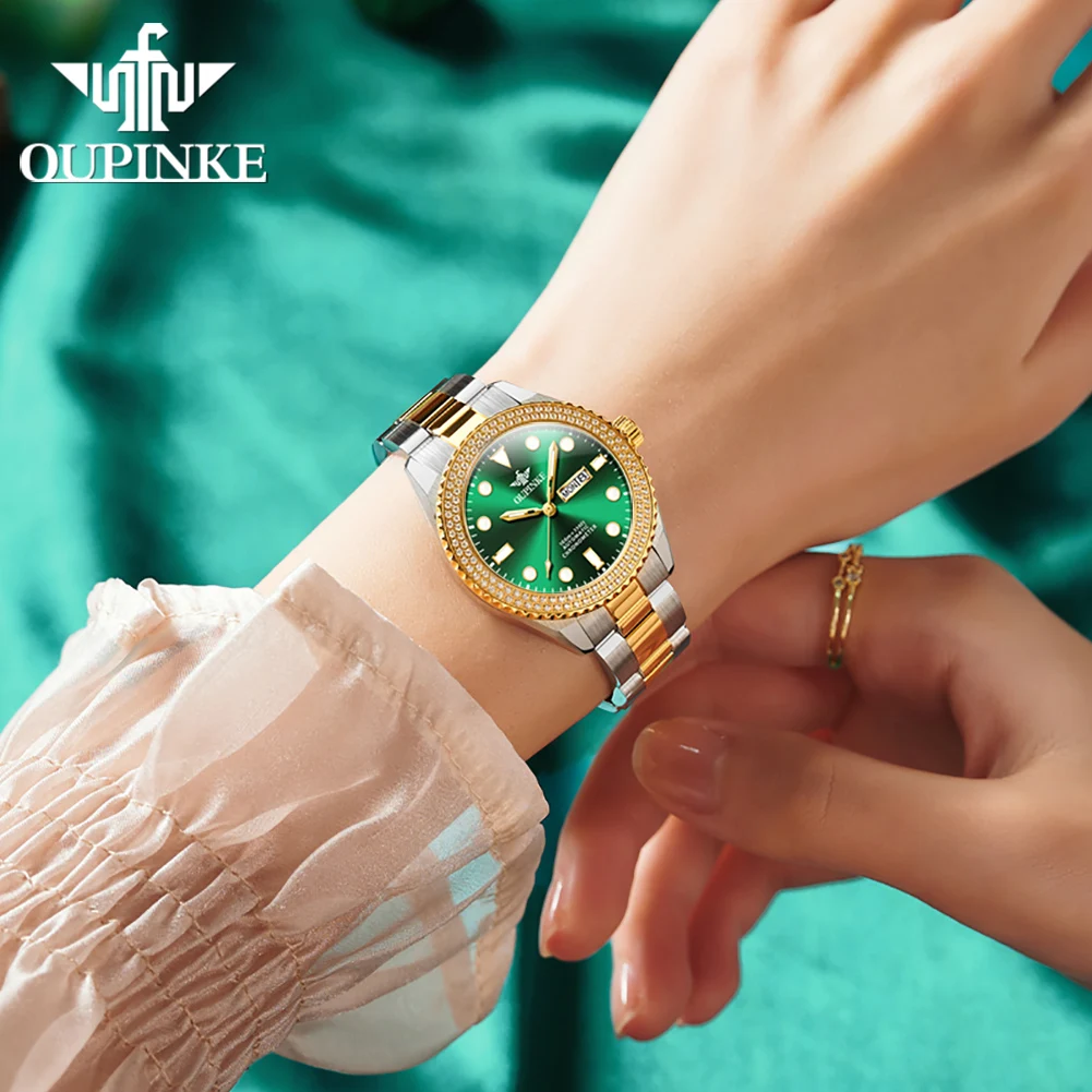 OUPINKE 3205 Luxury All Automatic Mechanical Watch Women's Dress Brand Waterproof HD Calendar Original Watch Elegant Gift Reloj