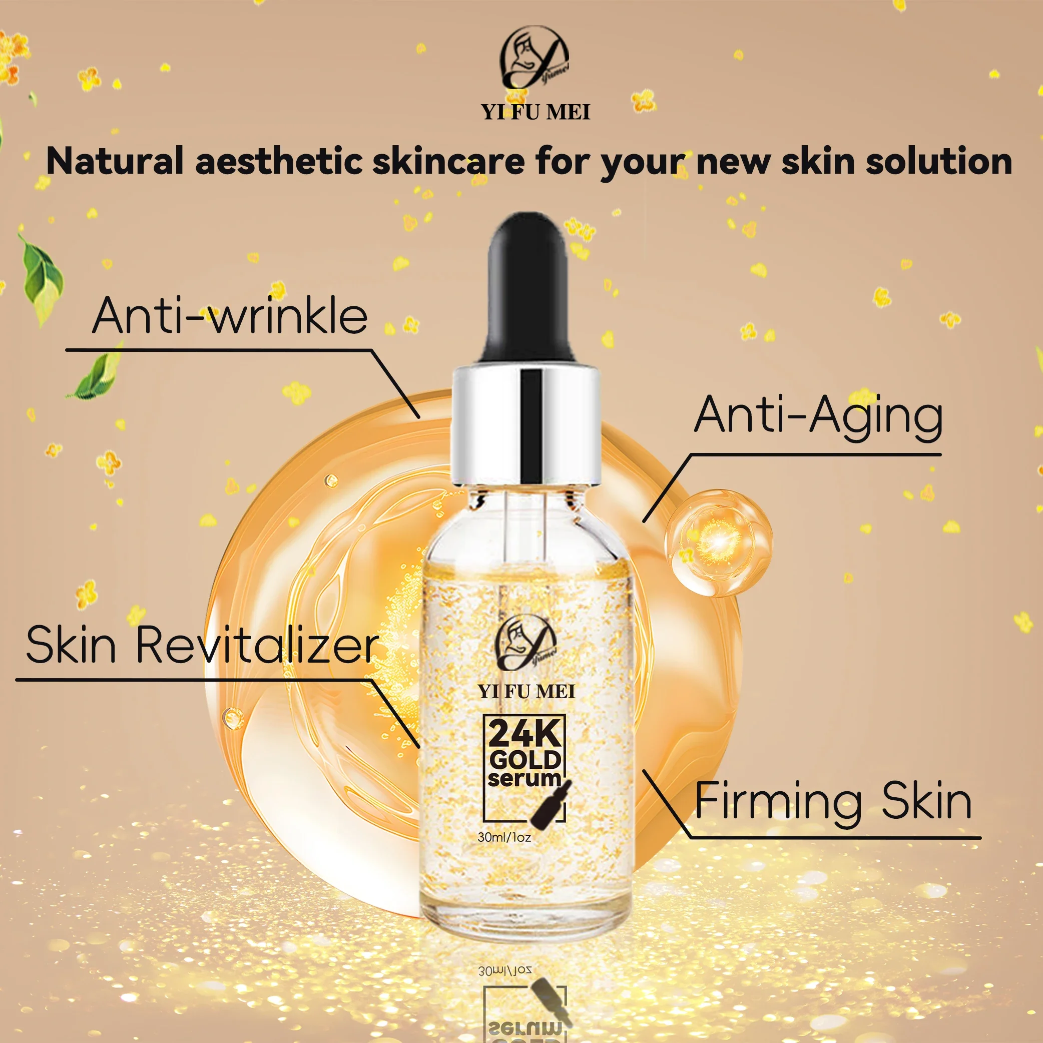 24K Gold Collagen Face Serum Hyaluronic Acid Niacinamide Lifting Face Firming Anti Aging Reduce Wrinkles Gold Essence 30ml