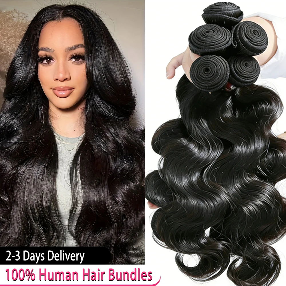 

3 4 Bundles Virgin Brazilian Weave Loose Body Wave Bundles 100% Raw Human Hair 40 Inch Natural Black Extensions Quality Bundles