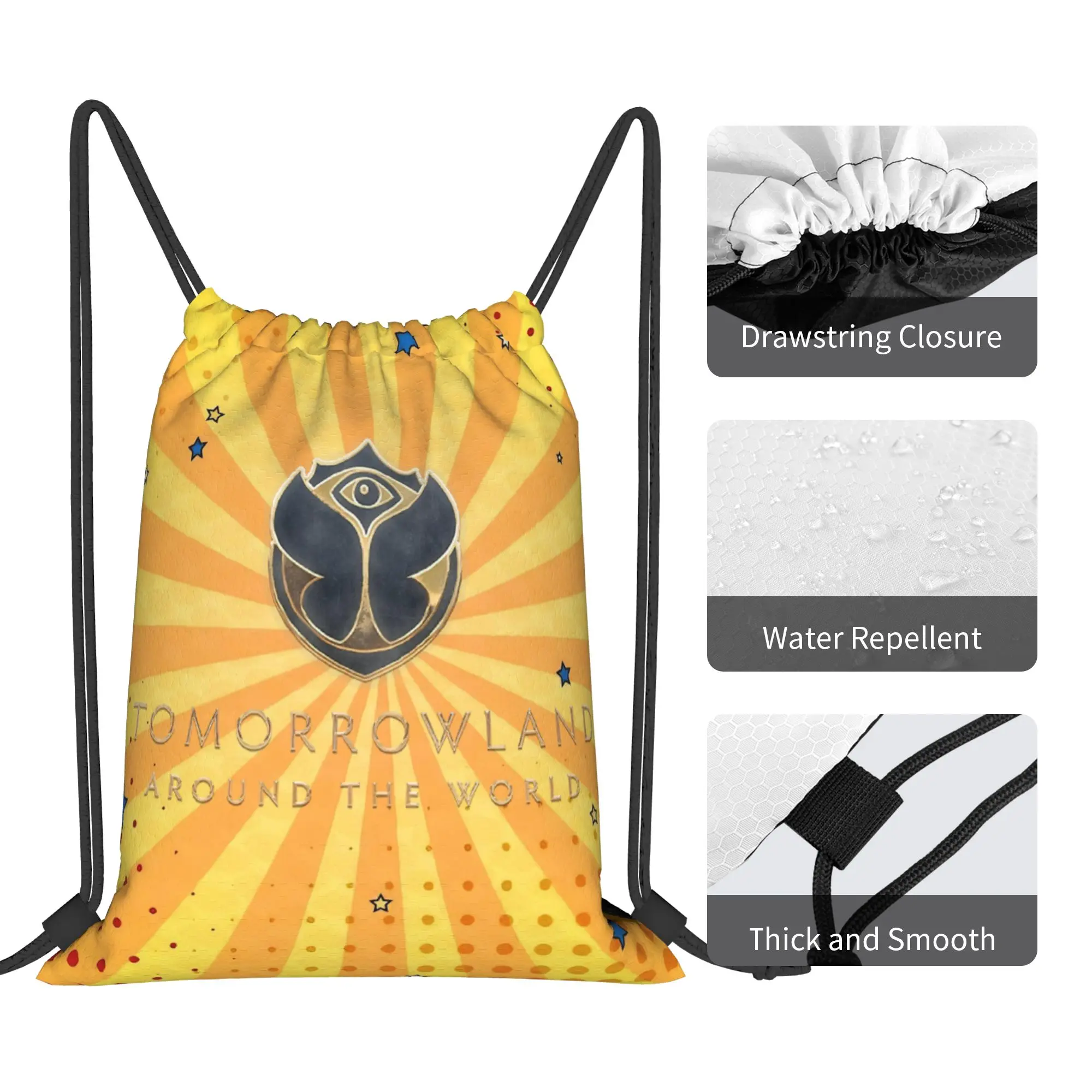 Tomorrowlands Festival Music Drawstring Bags Sports Backpack Gym Sackpack Water Resistant  String Bags for Exercise view 4