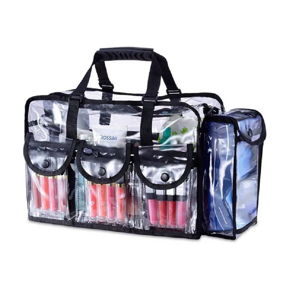 Professional Clear PVC Makeup Kits Organizer Make Up Set Bag MUA Carry All Artist Transparent Vinyl Travel Cosmetic Bag with6bag