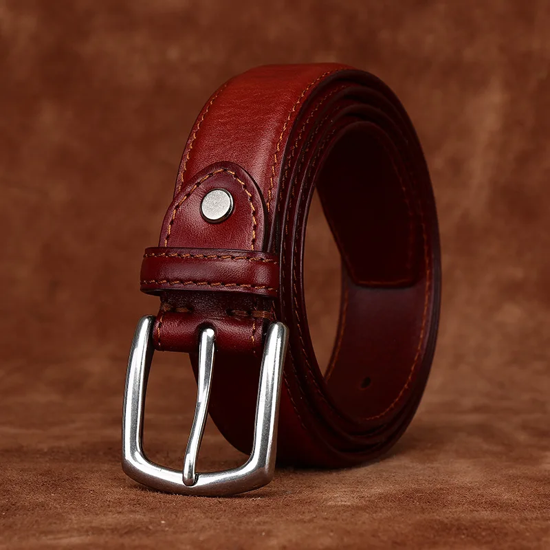 Vegetable-tanned top layer cowhide men's genuine leather belt men's simple business fashion casual vintage pin buckle belt men's