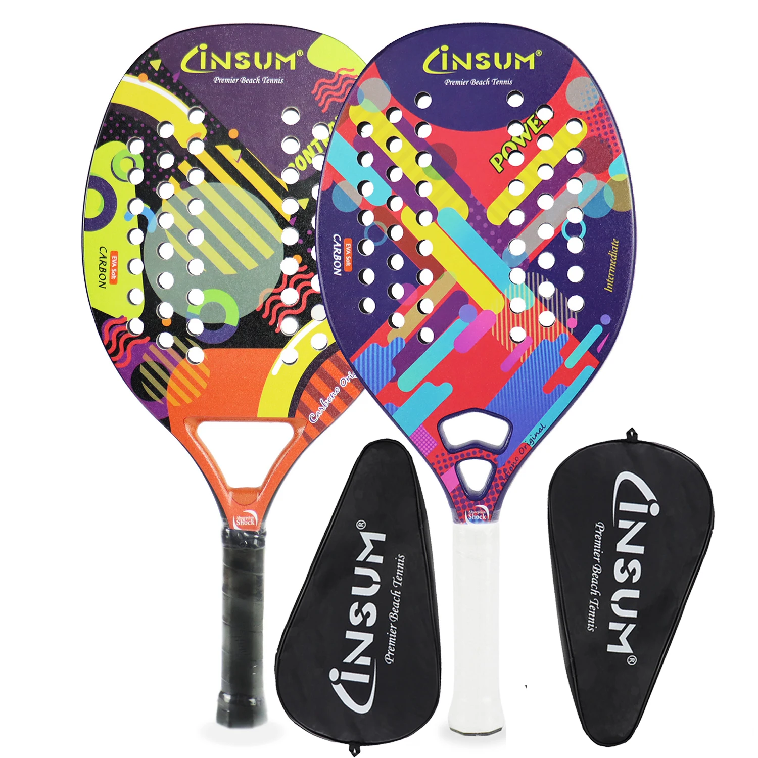 Lightweight Beach Tennis Racket - Carbon Fiber Beach Tennis Paddle with Ultra Grip Sand Grit Surface with Protective Cover Bag