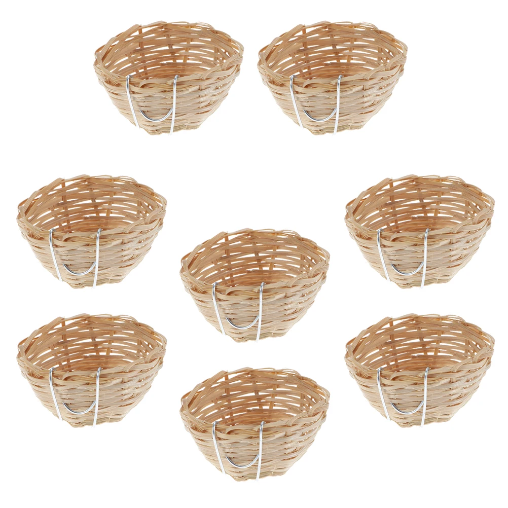 

8 Pcs Bamboo Bird Nest Rattan Nests Craft Small Animal for Birds with Hook Parakeet Cages