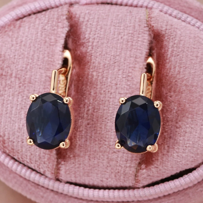 New Simple Geometric Oval Cut Dark Blue Zircon 585 Gold Clip Earrings For Women Cute Girl's Jewelry Daily Earring Accessories