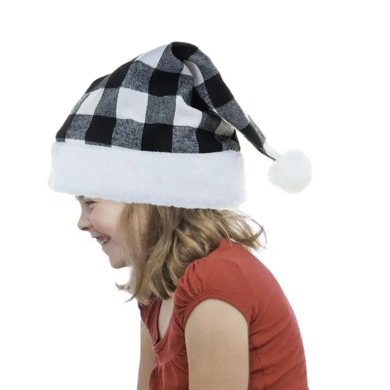 Plaid Santa Hat | Plush Plaid Christmas Santa Hat | Decorative Comfortable Unisex Christmas Hat For Women Men Adults Kids