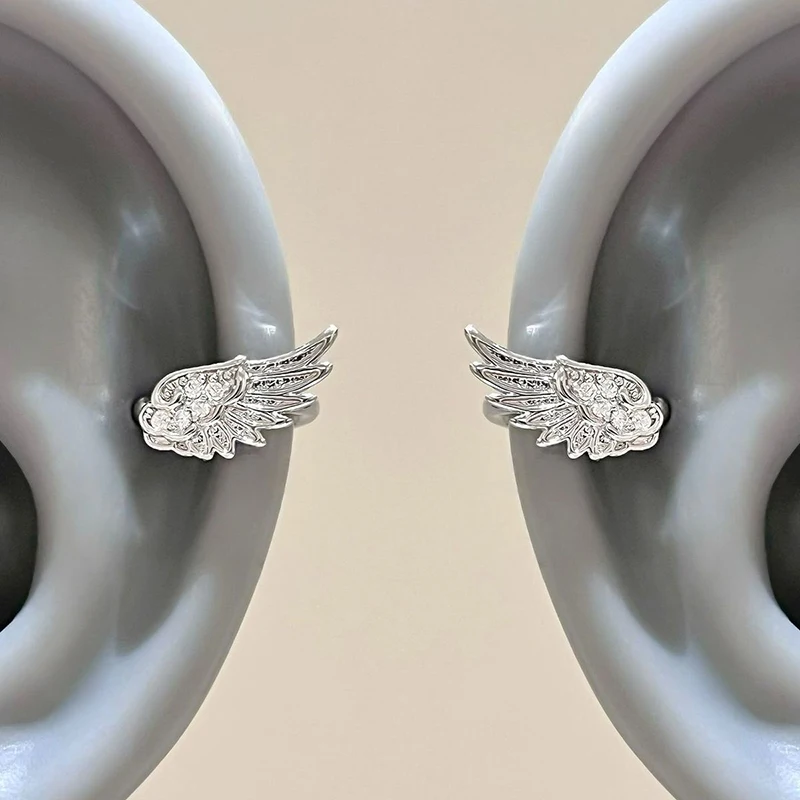 Vintage Couples Creative Angel Wings Ear Cuff Earrings Women Sparkling Zircon Birthday Jewelry Gift
