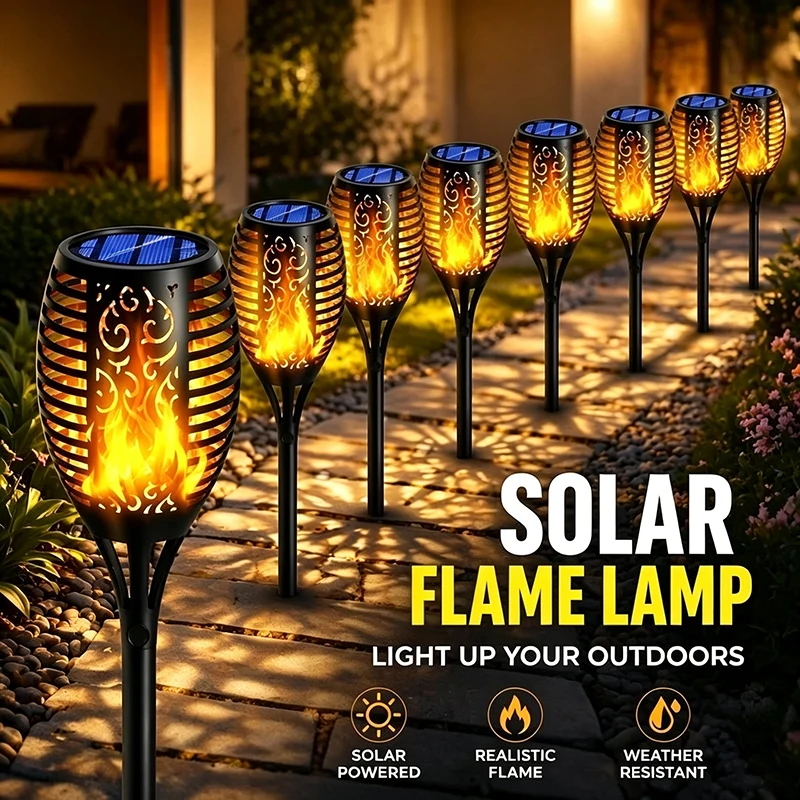 Solar Flickering Flame Lights Outdoor Garden Solar Lights Waterproof Torch Landscape Lighting for Patio Pathway Lawn Yard Decor