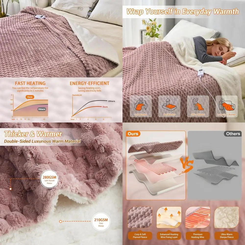 

Full Size Electric Heated Blanket 72x84, 10 Heat Levels, 10-Hour Auto-Off, Soft Fleece, Fast Warming, Machine Washable, Pink