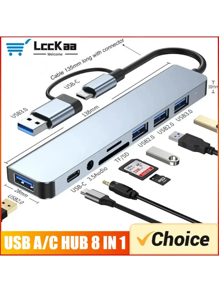 Hub USB-C 7/8 w 1, rozdzielacz USB typu C, adapter wieloportowy, stacja dokująca USB 3 Port dla telefonów Xiaomi, tabletów, szybki transfer danych i ładowanie. — zdjęcie 2